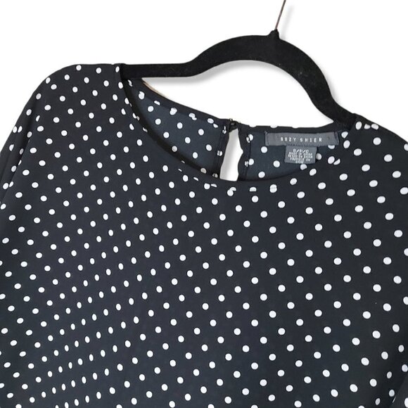 SUZY Shier Black & White Polkadot Boxy Bellsleeve Blouse - Picture 3 of 7